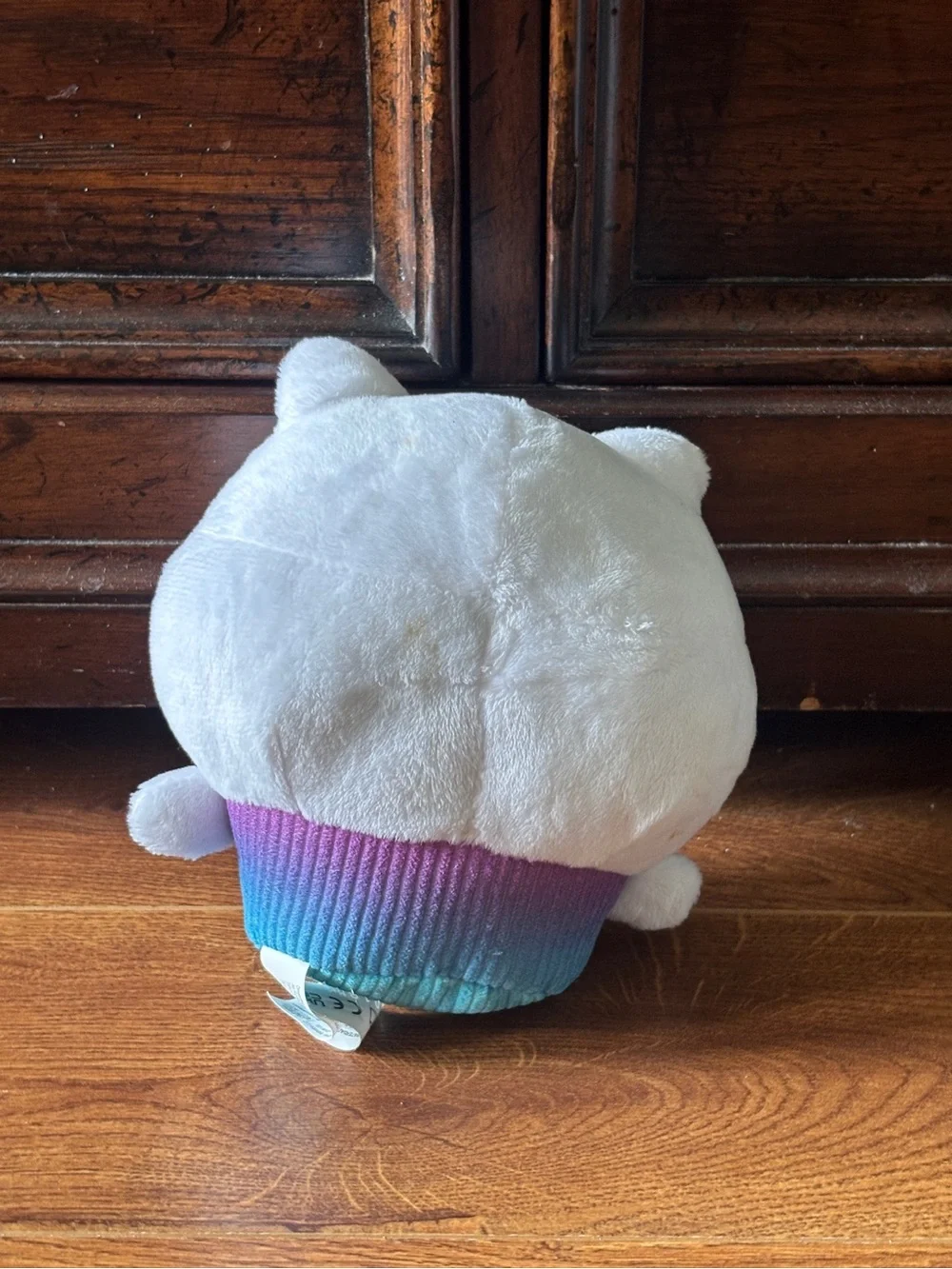 Plush Cupcake Kitty Toy in White with Rainbow Base